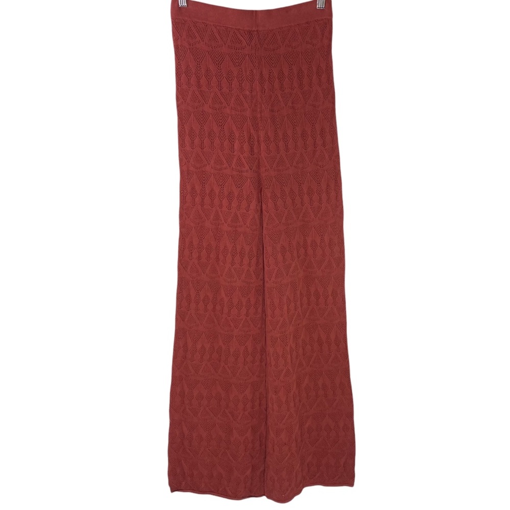 Anthropologie Wide-Leg Crochet Knit Pants in Terracotta - Picture 3 of 14